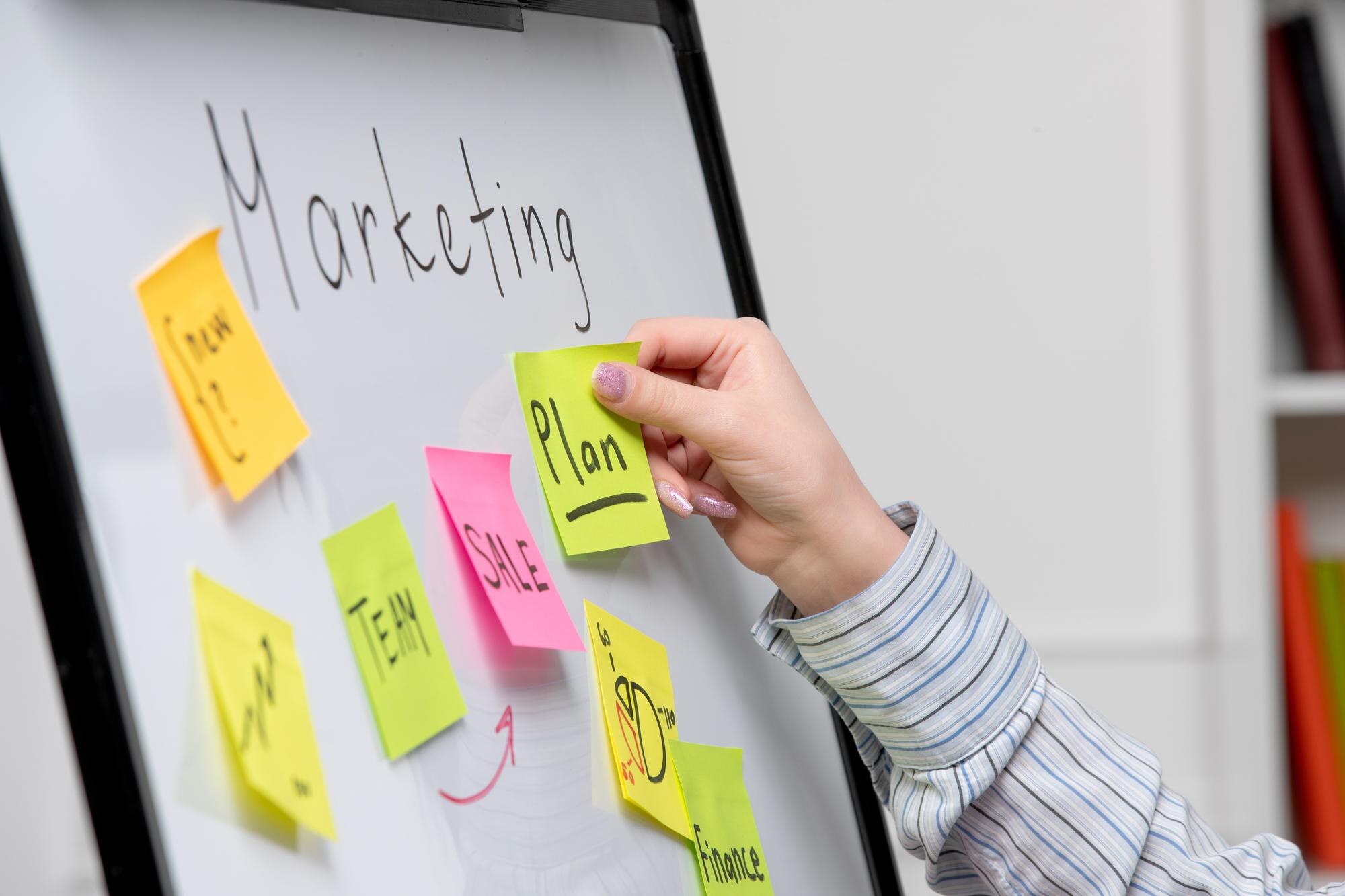 marketing young cute business lady striped shirt office creating new marketing plan 140725 165618